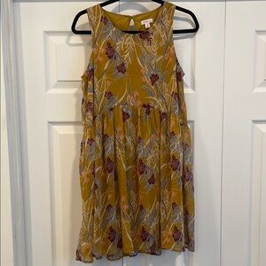 Floral Sleeveless Dress in Mustard and Red Xhilaration